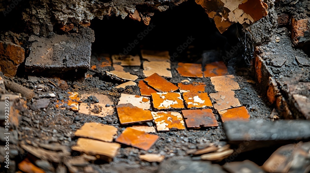 Aufkleber freshly fired and cooled ceramic tiles in various patterns and textures emerging from the industrial