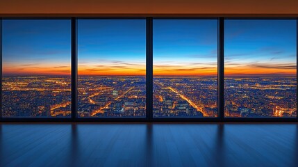 Fototapeta premium Stunning City Skyline at Dusk from Modern Interior