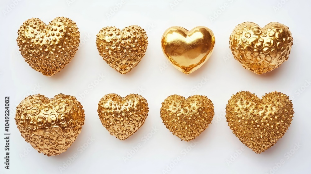 Poster assorted golden hearts arranged creatively on a neutral background generative ai