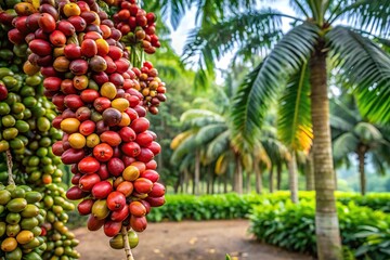 Close-Up areca nut tree with coffee plant plantation
