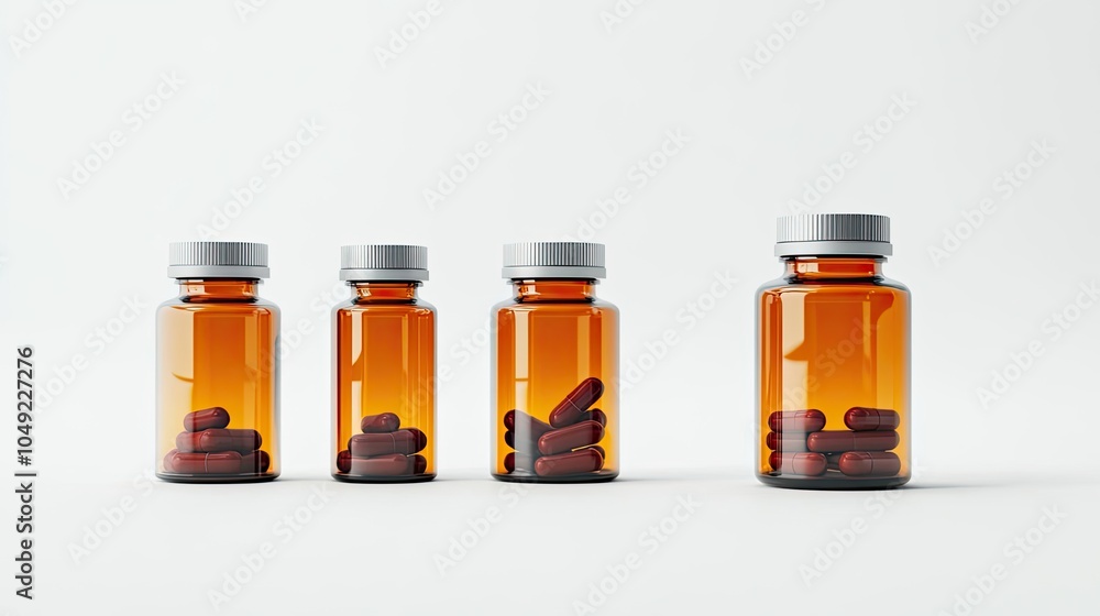 Poster mockups of supplement pill bottles arranged in a neat display generative ai