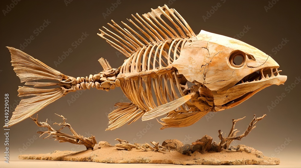Poster Highly detailed fossil showcasing the intricate bone structure and texture of an ancient marine creature offering a captivating glimpse into the prehistoric past