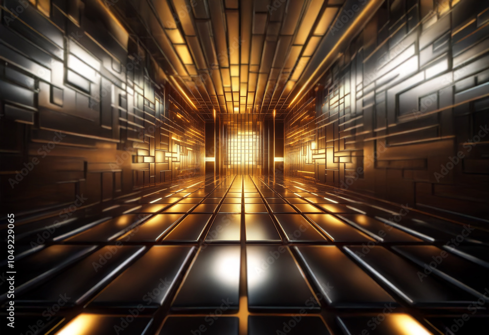 Aufkleber a futuristic corridor with glowing metallic walls and a reflective floor leading to a bright light a