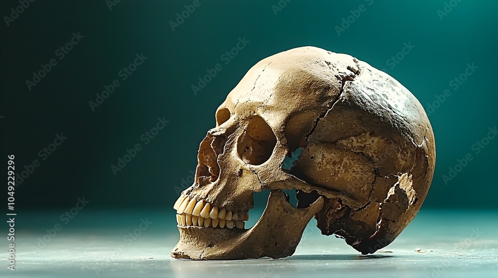 Aufkleber hominid skull fossil discovered during an archaeological excavation shedding light on the evolution 