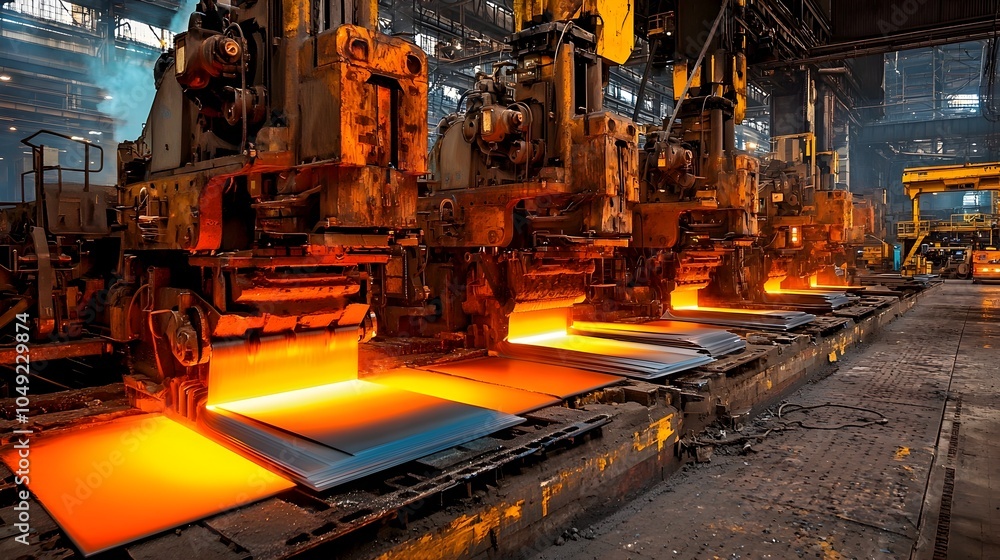 Fototapete hydraulic press shaping and forming metal sheets into various shapes and patterns in an industrial m