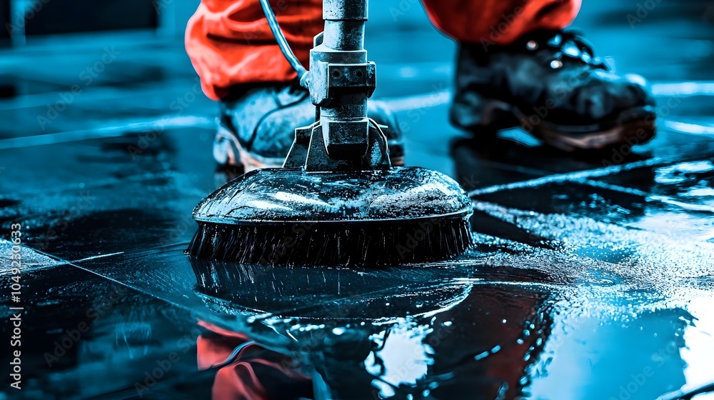 Aufkleber industrial grinding machine meticulously polishing the surface of tiles creating a smooth glossy fin