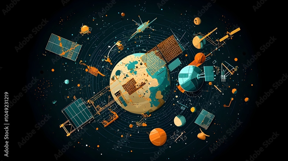 Poster infographic showcasing the layers of earth s orbit crowded with old satellites decommissioned space 
