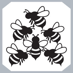 Bee simple logotype icon, Bee silhouette set collection, hand drawn Bee on white background