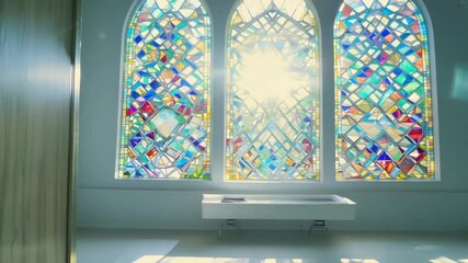 windows Closeup delicate glass interior minimalist stained illuminating glasses window detailed intricate colourful design art craftsmanship glasswork religious church sunlight beauty ornate pattern - Powered by Adobe