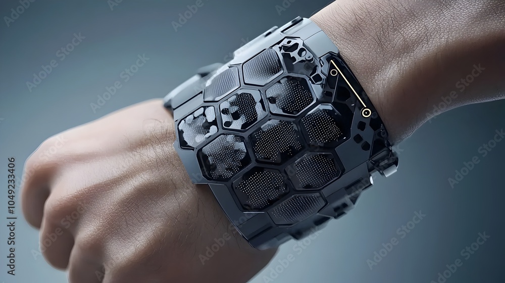 Poster innovative wearable fitness trackers featuring advanced graphene sensors that deliver improved effic