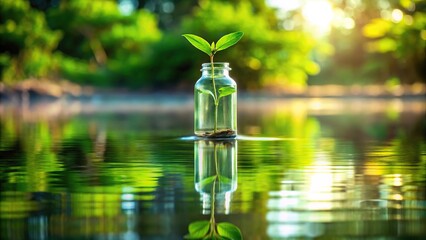 Green sprout in bottle stand on ground