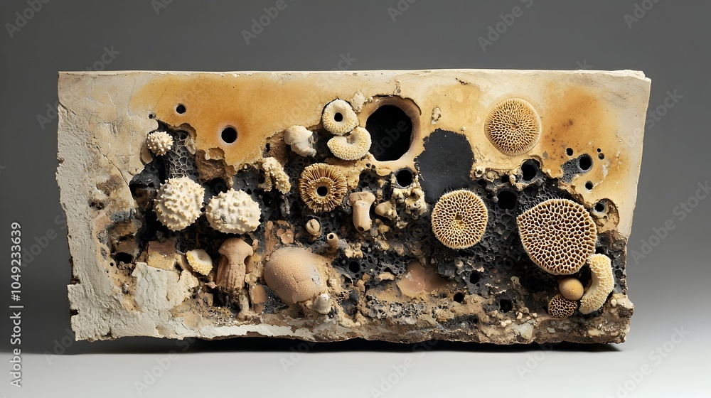 Poster Intricate Cross Section of Fossilized Coral Colony Showcasing Natural Patterns and Textures from a Prehistoric Underwater Ecosystem