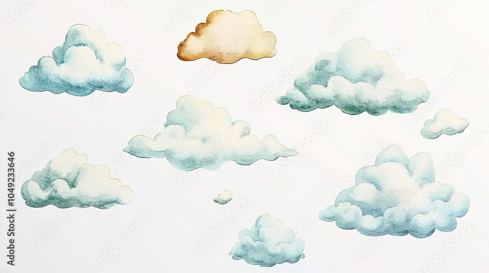 Poster watercolor clouds with soft hues in a serene artistic composition generative ai