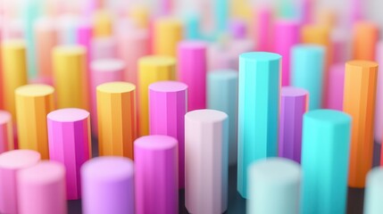 Vibrant geometric patterns exploring the interplay of colorful cylinders in a playful abstract composition