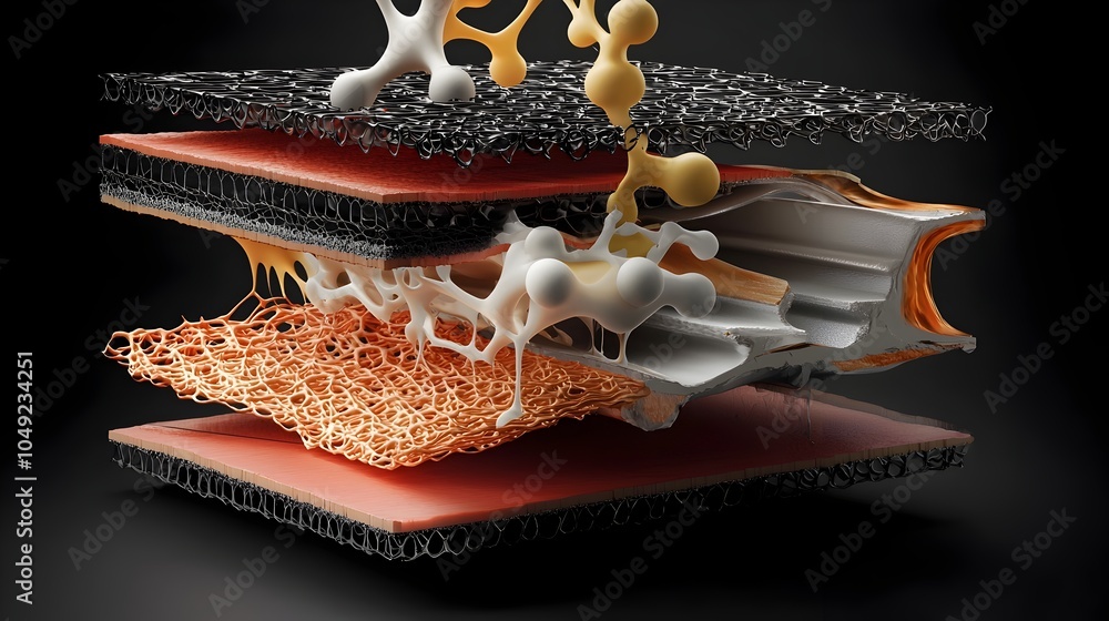 Fototapete intricately stacked and peeled apart graphene layers in a futuristic 3d digital the unique atomic st