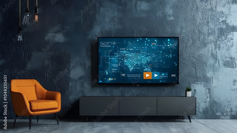 Aufkleber live television news broadcast displayed on a flat screen digital monitor with real time financial m