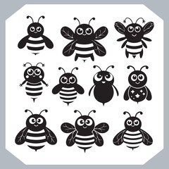 Obraz premium Bee simple logotype icon, Bee silhouette set collection, hand drawn Bee on white background