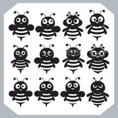 Obraz premium Bee simple logotype icon, Bee silhouette set collection, hand drawn Bee on white background