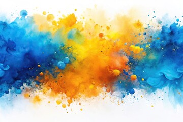 Abstract background with blue, yellow, and orange watercolor splashes