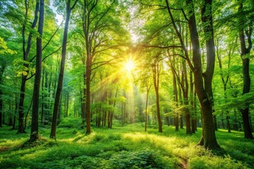 Naklejka premium Medium shot of a bright summer background with green foliage in a forest scene