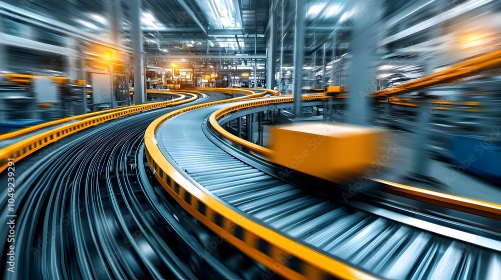 Poster metal sheets smoothly moving along an automated conveyor belt within an industrial manufacturing fac