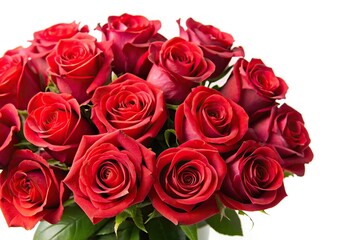 Obraz premium Aerial view of red rose bouquet on white background