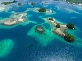 Deep blue sea and cluster of islands. Britania Islands. Surigao del Sur, Philippines.