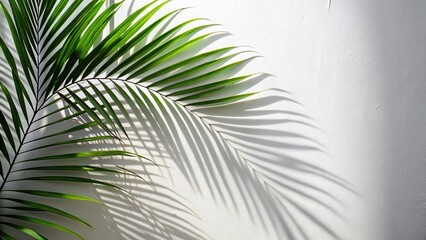 Obraz premium Silhouette of palm tree leaves and shadows on a white wall