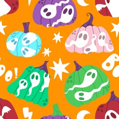 Halloween ghost seamless cute pumpkins cartoon pattern for wrapping paper