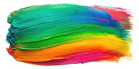 colorful abstract painting with large brush strokes in green, blue, pink, and orange