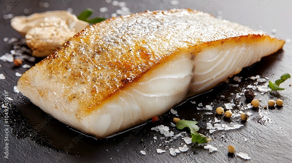 Poster raw bass fish fillet positioned slightly tilted on a clean minimalist surface this image is perfect 