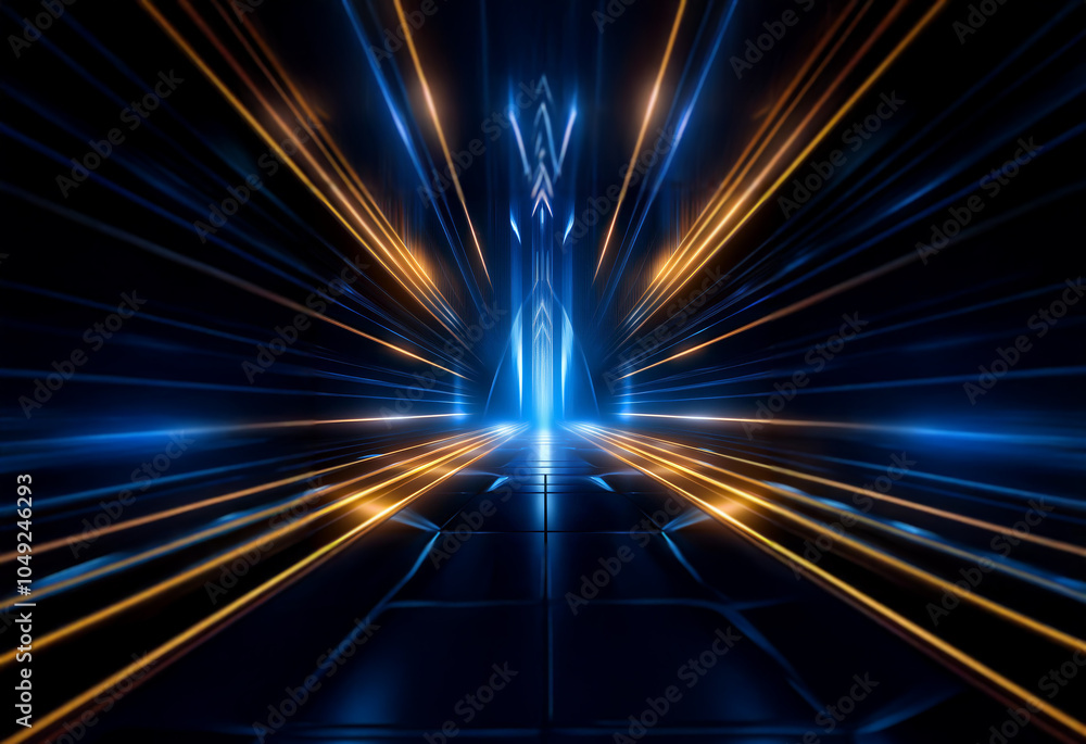 Aufkleber a dark abstract background with blue and gold light streaks creating a futuristic and symmetrical tu