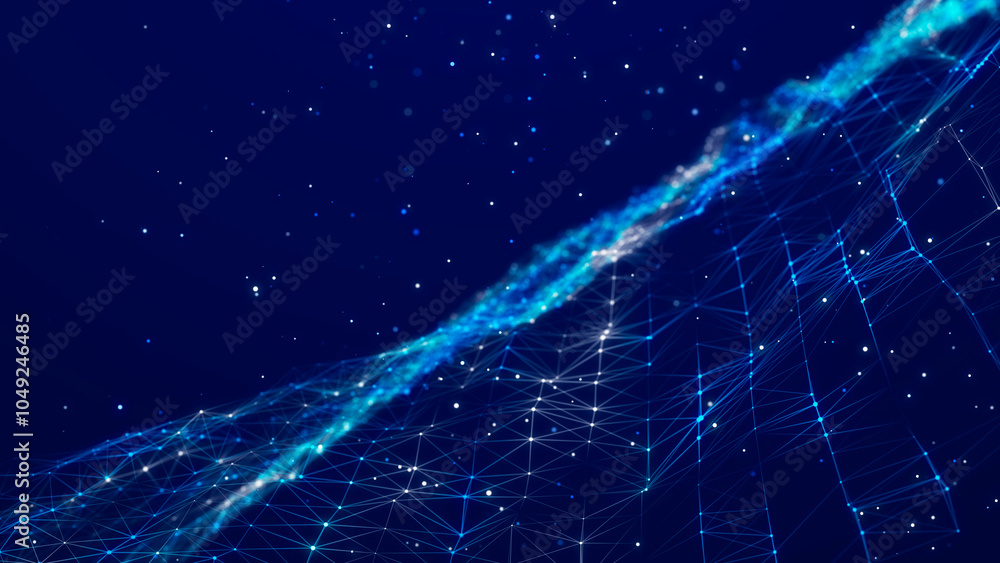 Poster Abstract polygonal space with connecting dots and lines. Dark background. Connection structure. 3d