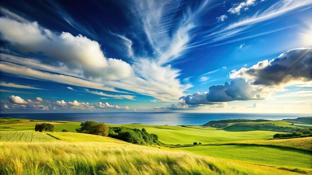 Depth of field landscape with slagheap against blue sky