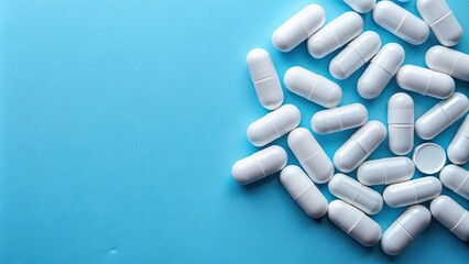 White pills on blue background with offset left silhouette