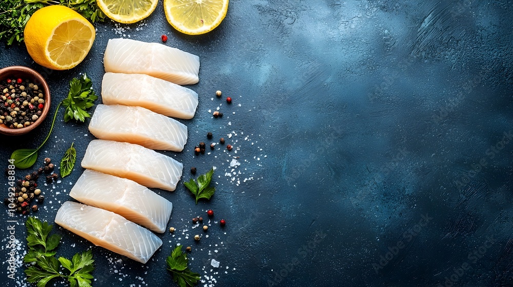 Aufkleber rows of fresh raw kingfish fillets artfully arranged in a staggered pattern creating a minimalist an