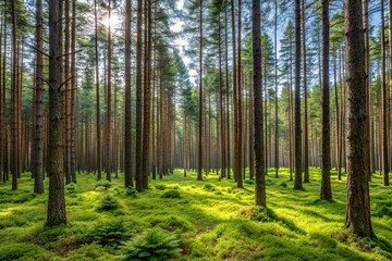 Fototapeta premium Forest landscape with natural coniferous stand in Bialowieza Forest Reserve