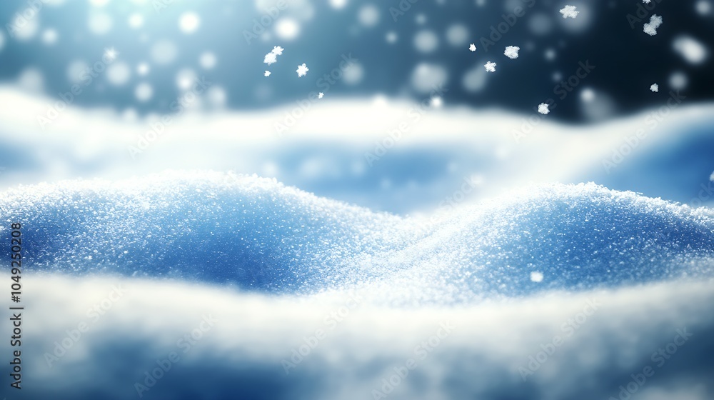 Poster tranquil winter scene with soft snowdrifts and glimmering snowflakes in serene setting : generative 