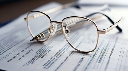 Professional Reading Glasses Resting on Financial Documents : Generative AI