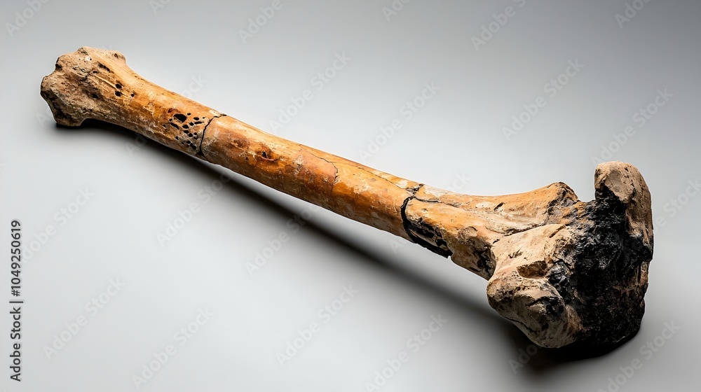 Poster sauropod femur fossil displayed horizontally revealing ancient paleontological discovery of a prehis