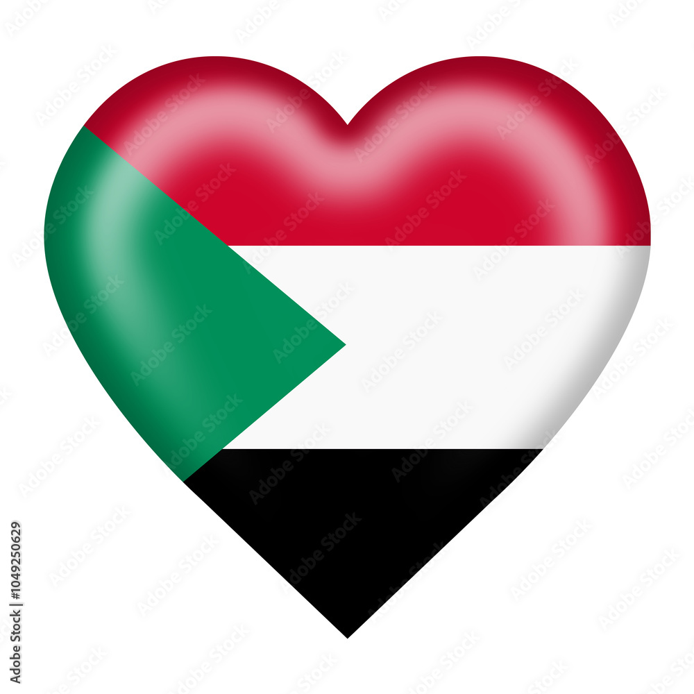 Poster sudan flag heart button with clipping path