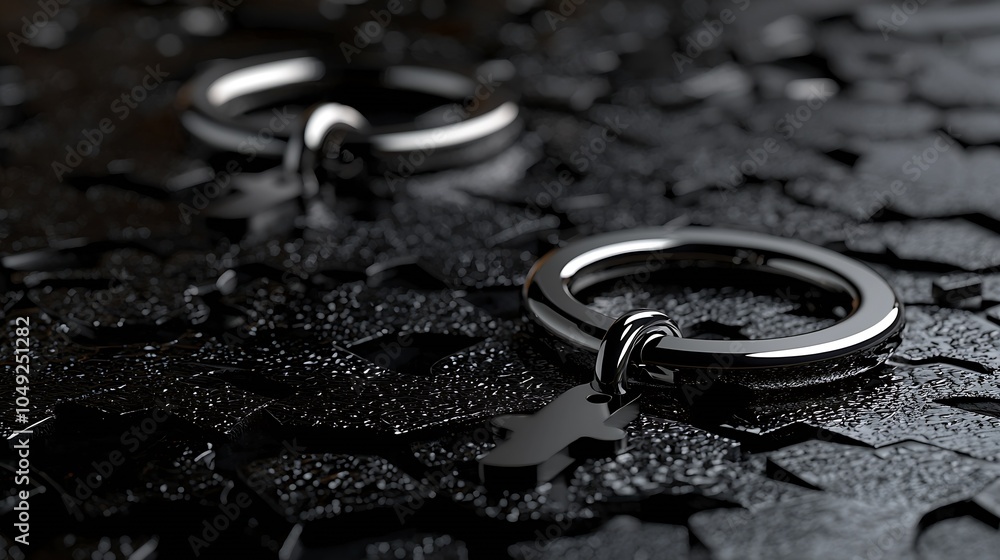 Poster Dark Steel Chain Link on Rough Textured Metallic Surface : Generative AI
