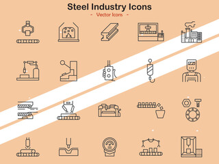 Icons representing steel production and industrial themes