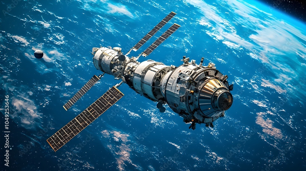 Aufkleber Space Cleaning Satellite Deploying Tethers to Capture Floating Orbital Debris and Fragments in the Outer Atmosphere