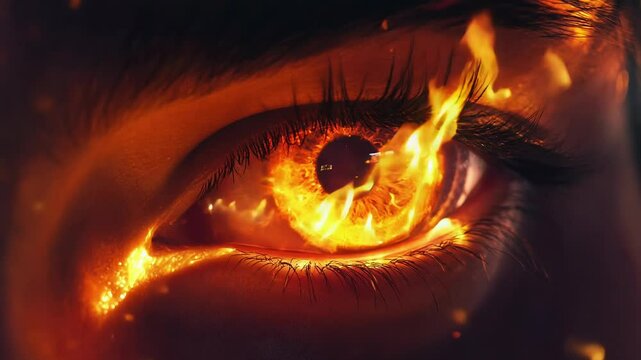 Fiery Anime Eye Animation with Intense Flame Effects
