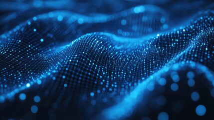 Abstract Blue Grid with Glowing Lights