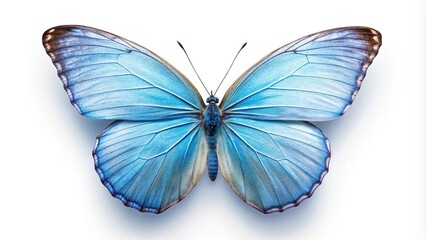 Close-up of a light blue butterfly isolated on white background