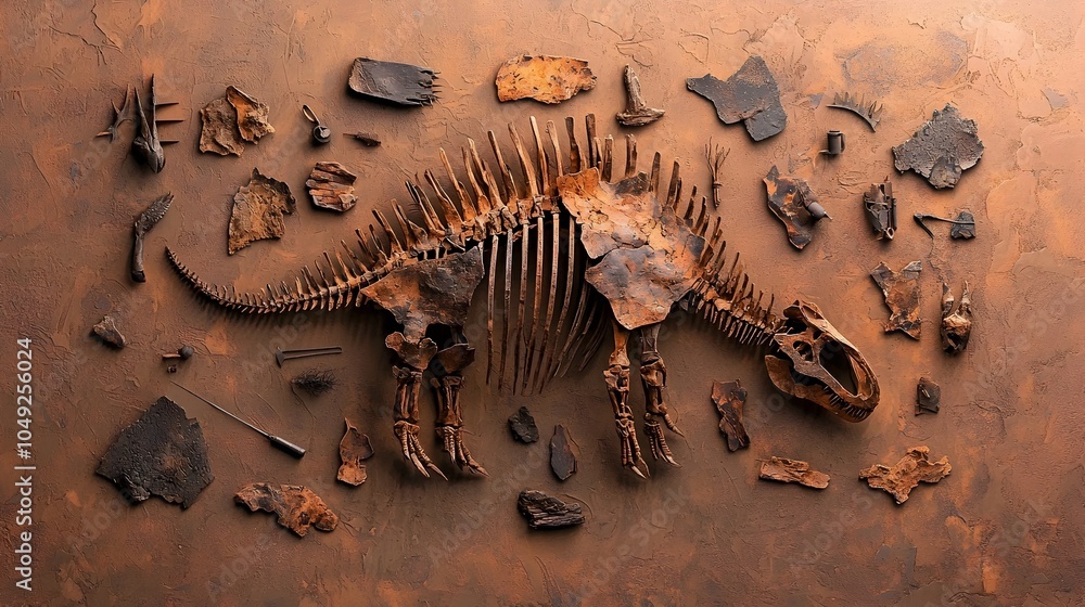 Poster stegosaurus plate fossil displayed upright with detailed textural highlights in a natural history mu