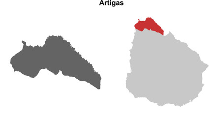 Artigas department blank outline map set