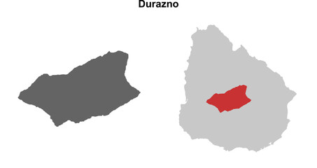 Durazno department blank outline map set